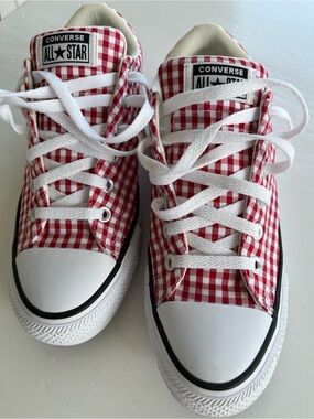 Red Gingham Converse Low Tops Size 9.5